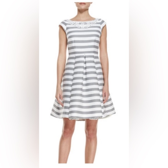 NWT Kate Spade Mariella Dress Grey Striped Beaded neckline 2 - Picture 3 of 7